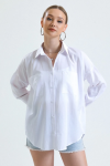 Kadın Beyaz Cepli Oversize Uzun Basic Poplin Gömlek Kadın Beyaz Cepli Oversize Uzun Basic Poplin Gömlek