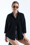 Kadın Siyah Cepli Oversize Uzun Basic Poplin Gömlek Kadın Siyah Cepli Oversize Uzun Basic Poplin Gömlek