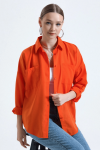 Kadın Turuncu Cepli Oversize Uzun Basic Poplin Gömlek Kadın Turuncu Cepli Oversize Uzun Basic Poplin Gömlek