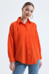 Kadın Turuncu Cepli Oversize Uzun Basic Poplin Gömlek Kadın Turuncu Cepli Oversize Uzun Basic Poplin Gömlek