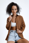 Kadın Kahve Cepli Oversize Uzun Basic Poplin Gömlek Kadın Kahve Cepli Oversize Uzun Basic Poplin Gömlek