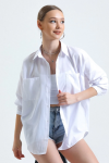 Kadın Beyaz Cepli Oversize Uzun Basic Poplin Gömlek Kadın Beyaz Cepli Oversize Uzun Basic Poplin Gömlek